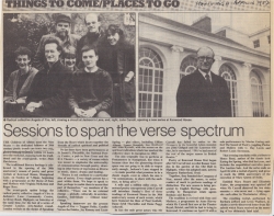 April 1987 Sessions to span the verse spectrum